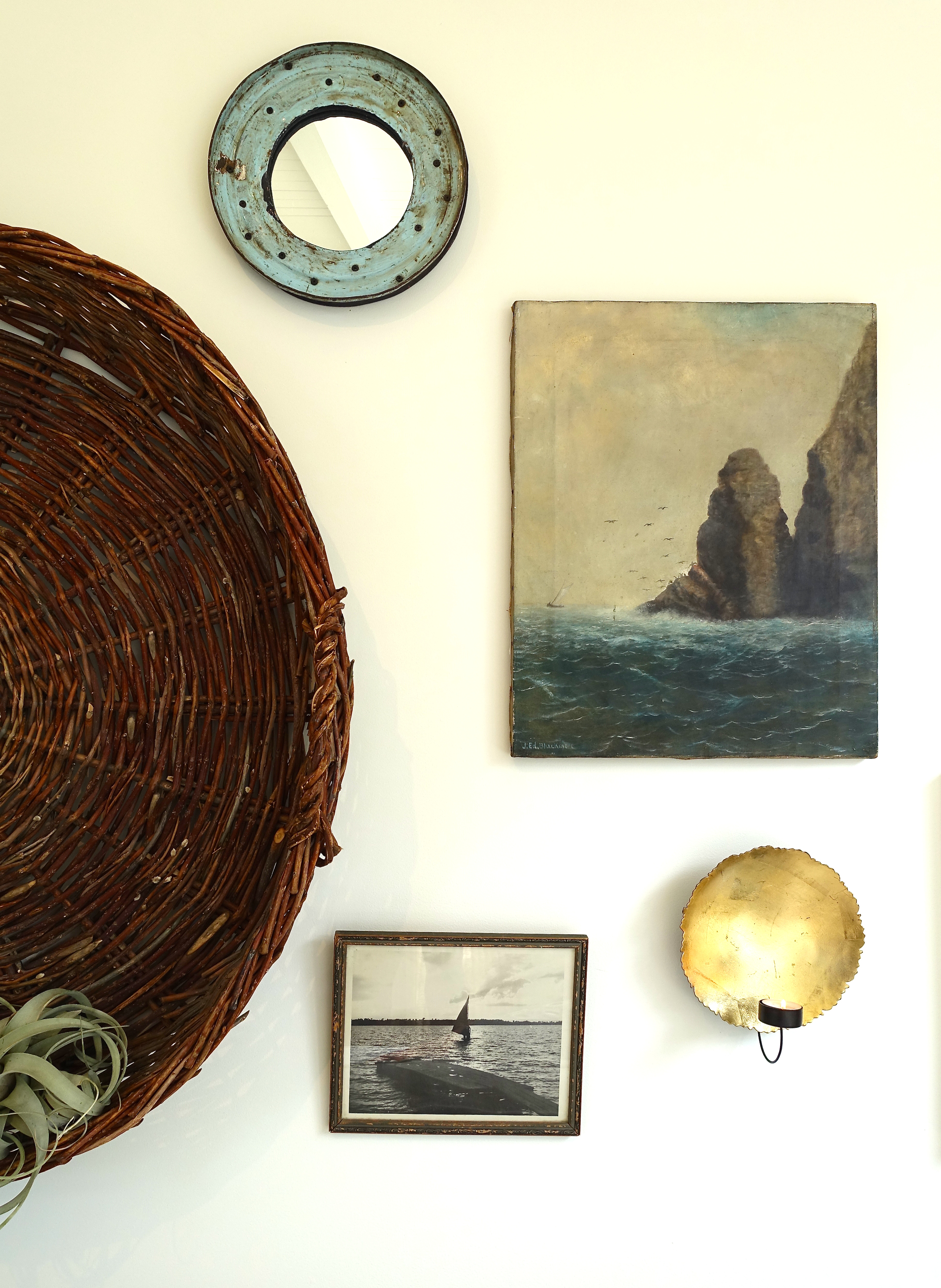 the basket and vintage painting from Mate Gallery